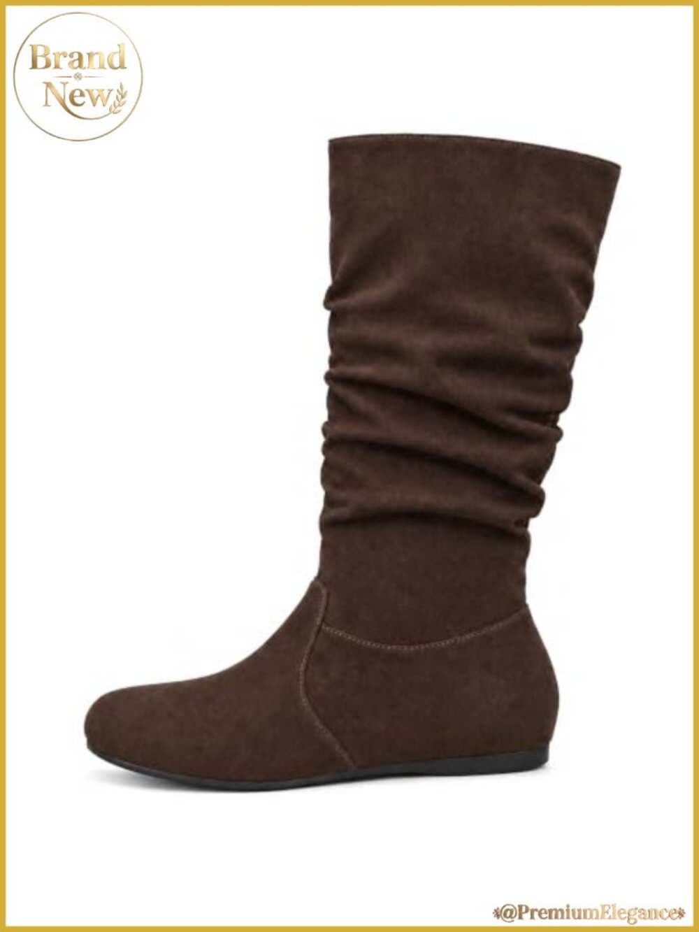 Womens Slouchy Mid-Calf Flat Dress Boots Inside Zipper No Heel